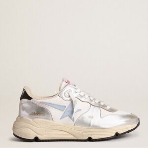 Golden Goose Running Sole in nylon and silver metallic leather, light blue star